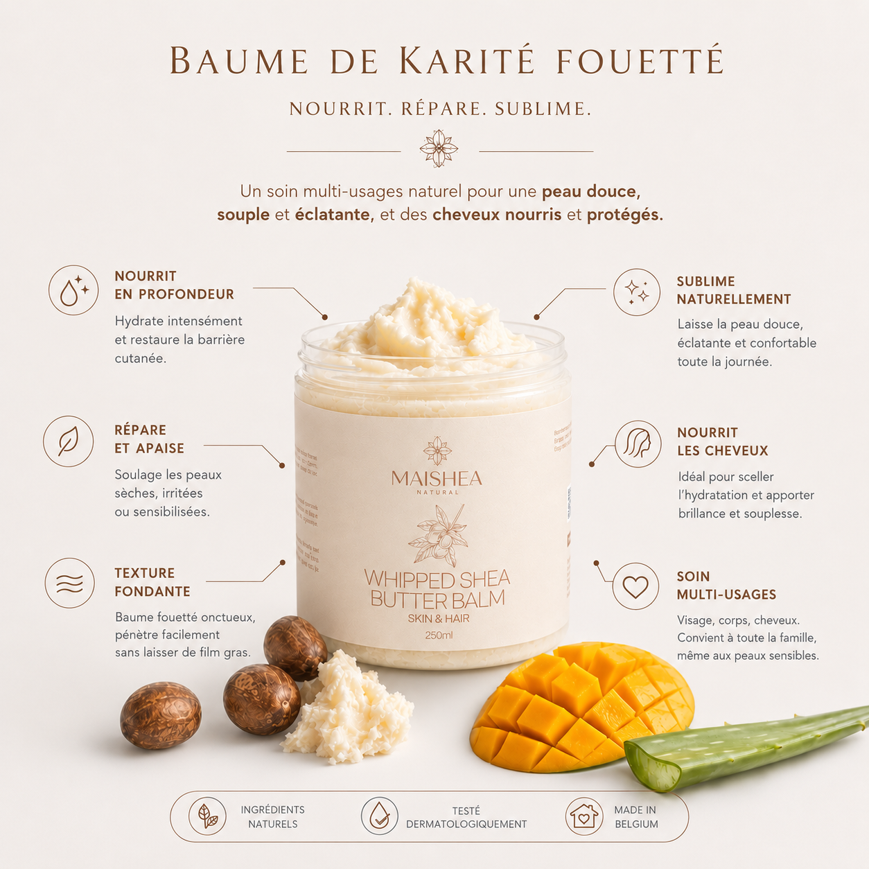 Baume de Karité fouetté à l'Aloé Vera et l'huile de Sésame (Chantilly de Karité)